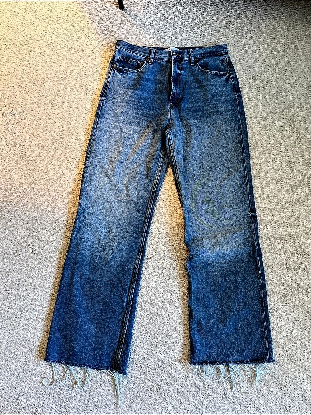Zara Wide Leg Cotton Jeans in Blue Waist 10